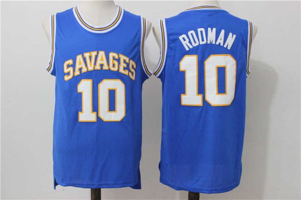 

men dennis rodman #10 oklahoma savages college throwback basketball jersey blue sports clothes uniforms university tracksuits, Black