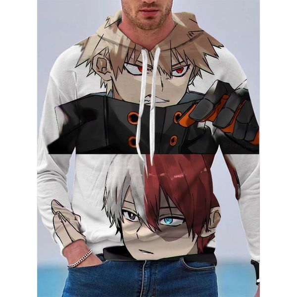 

my hero academia double head pattern men is a 3d printed hoodie visual impact party punk goth round neck sweatshirt hoodie, Black