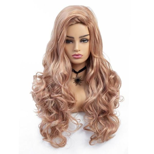 

synthetic wigs dai weier long wavy wig for women rose gold color 28 inch high temperature fiber, Black