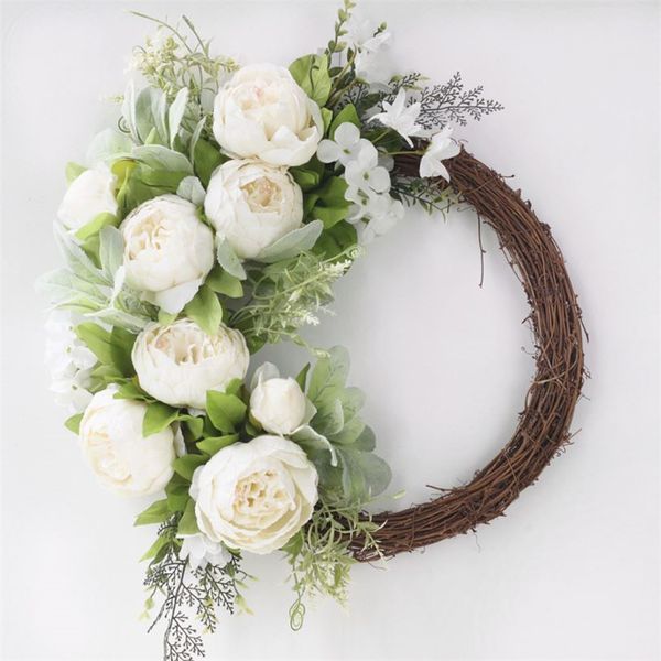

45cm artificial flower garland wreath wedding decoration silk white peony diy wall party door decorative home decor