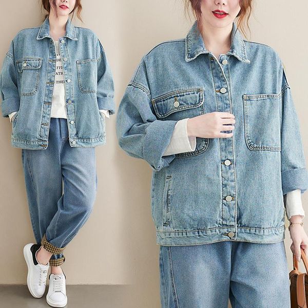 

women's jackets stylish water wash loose denim jacket coat women spring autumn vintage short long sleeve double pocket cardigan outerwe, Black;brown