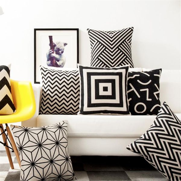 

cushion/decorative pillow square 18" white and black geometric cushion cover decorative covers vintage home decor case for sofa