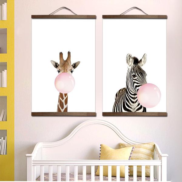 

paintings zhugege baby kids room pink cute anime animal canvas black walnut hanging scroll painting wall art poster home decor pendant