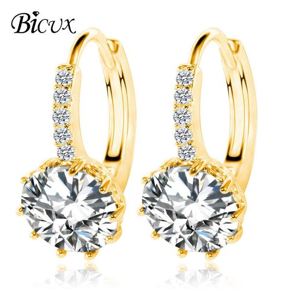 

stud bicux silver color cubic zirconia earrings for women fashion luxury crystal small femme buckle earring 2021 jewelry, Golden;silver
