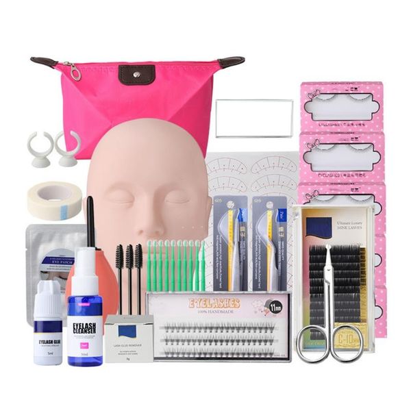 

false eyelashes tools 19 in 1 training kit practice model head eye pads tweezers glue ring brush grafting eyelash tool kits