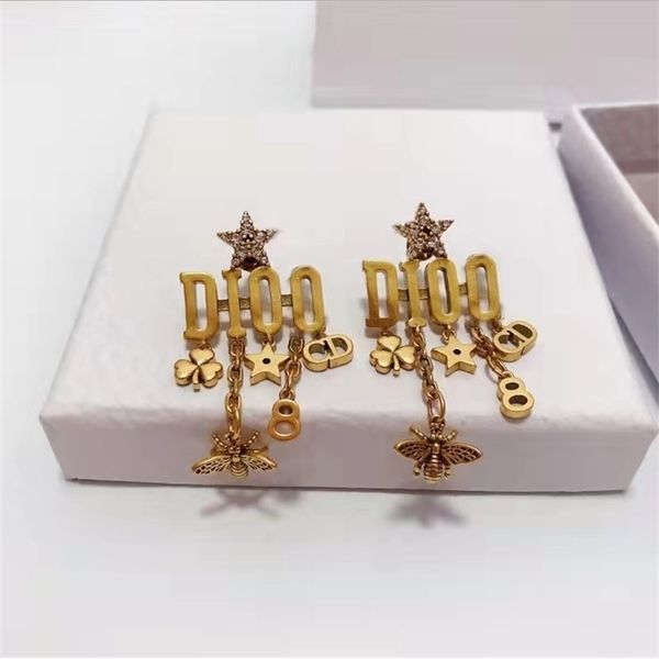 

designer jewelry letter star tassel net red women's bronze earrings flbz, Golden