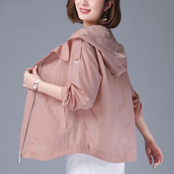 

summer thin sun protection jacket women coat hooded windbreaker female casual zipper basic coats outerwear p739 women's jackets, Black;brown