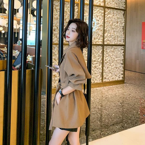 

windbreaker women's long small autumn wear in 2021 trench coats, Tan;black