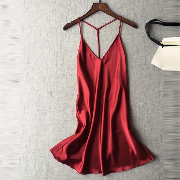 

erotic lingerie silk satin women sleepwear night dress sleeveless nighties v neck nightgown nightdress nightwear w, Black;red