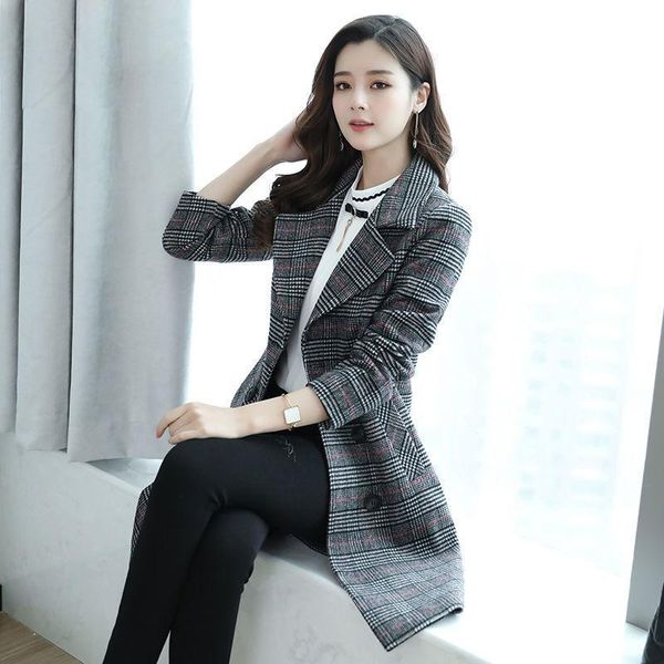 

women's trench coats autumn and winter large plaid windbreaker coat 2021 fashion medium length wear, Tan;black