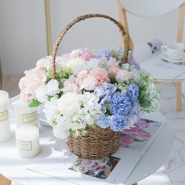 

decorative flowers & wreaths artificial blue hydrangea silk peony bride bouquet fake plants for home christmas wedding party table vases dec