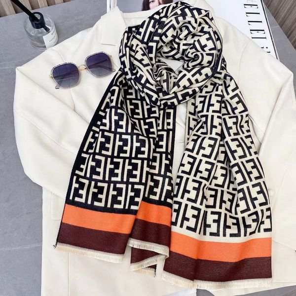 

design autumn and winter letters double-sided imitation cashmere scarf women's 21 new thickened warm air conditioning shawl student bib, Blue;gray