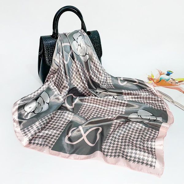 

scarves 2021 90*90cm silk scarf lesbian camellia print custom logo big shawl wholesale, Blue;gray