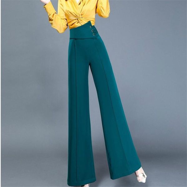 

women's pants & capris waist tie up women long pant fashion 2021 spring autumn high wide leg trousers floor satin acetate plus size sal, Black;white