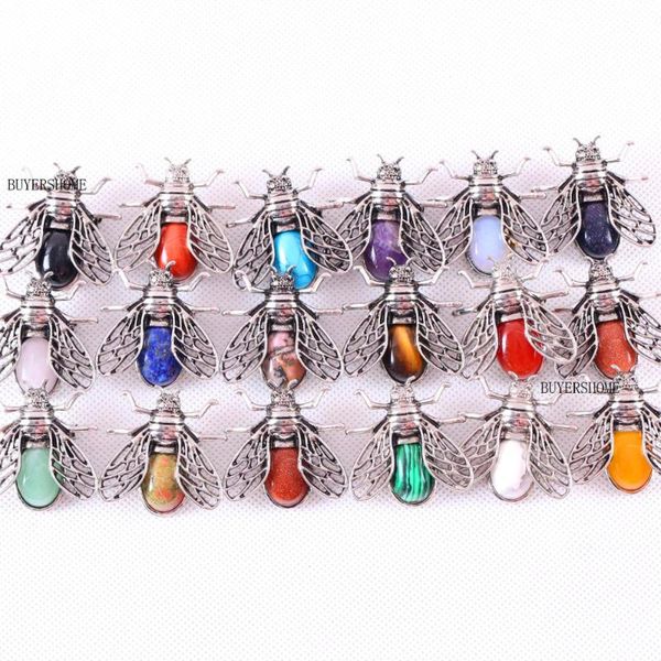 

pins, brooches 1pcs cicada brooch natural stone cab cabochon pendant onyx tiger's eye opal lapis bead for men women jewelry gift, Gray