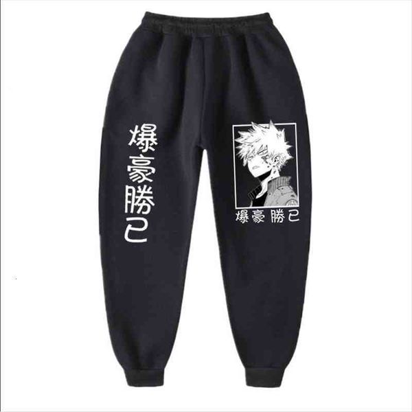 

japanese anime my hero academia katsuki bakugo harajuku mens pants print joggers male trousers casual sweatpants, Black