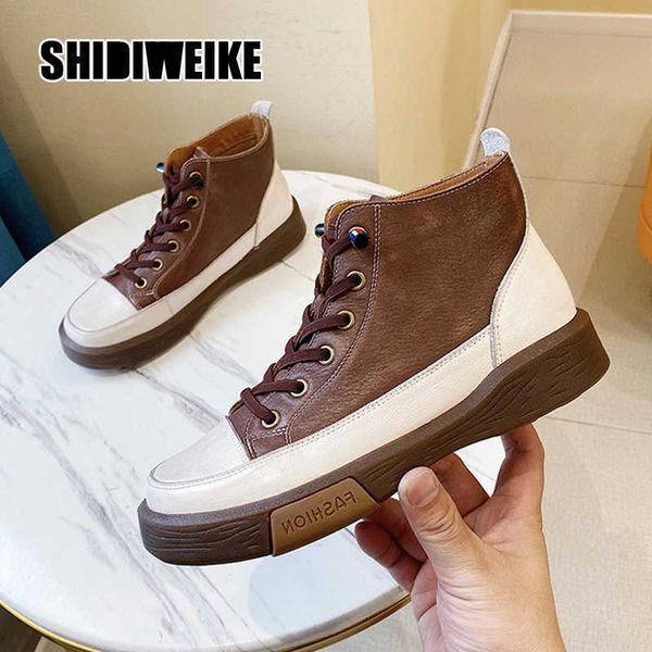 

ladies winter boots women's ankle genuine leather lacing comfort brown black v991 210611