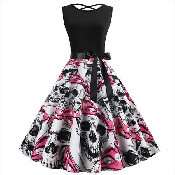

robe pin up vintage women dress print halloween sleeveless 50s 60s rockabilly party dresses big swing, Black;gray