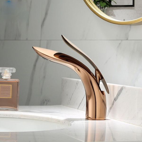 

bathroom sink faucets latest 2021luxury basin rose gold faucet waterfall single hole cold and water tap mixer taps