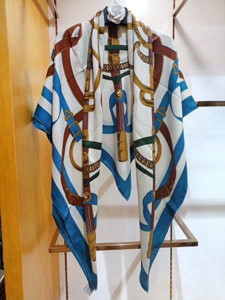 

scarves high-end elegant women exquisite "gold spurs" patterned cobalt blue retro gold brown silk cashmere large square scarf shaw, Blue;gray
