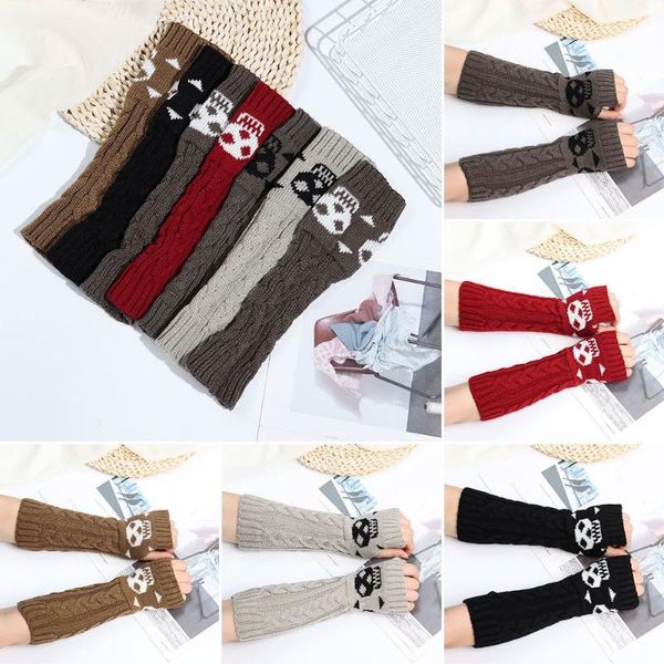 

sports gloves women winter halloween skull long fingerless knitted mitten wrist arm warmer sleeve, Black
