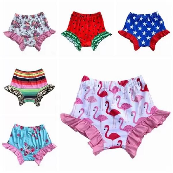 2022 Baby Girls shorts 4th of julho bloomers recém-nascido plissado pp calças flamingo fraldas florais cobre meninas roupas beber roupas n