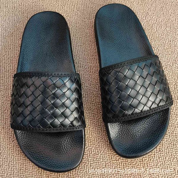 

leather woven slippers for men in summer zlh, Black
