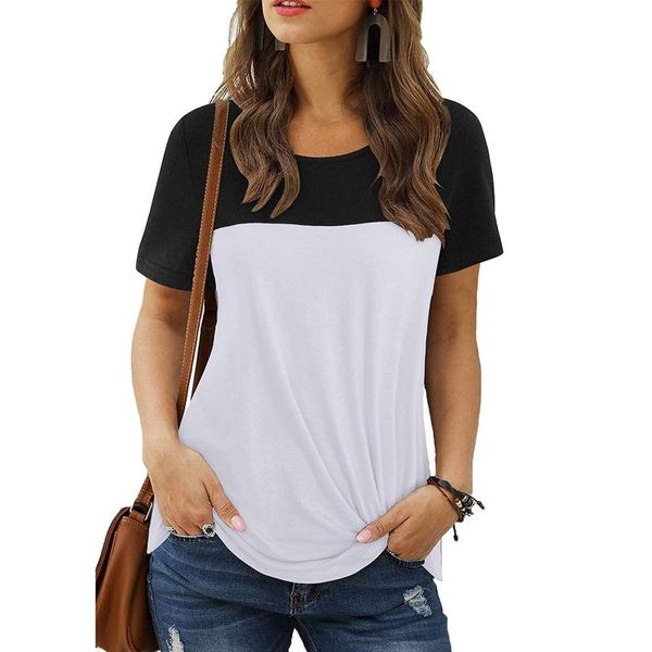 

casual woman tshirts summer loose stitching female t shirt vogue harajuku o neck short sleeve t-shirt chemisiers poleras mujer women's, White