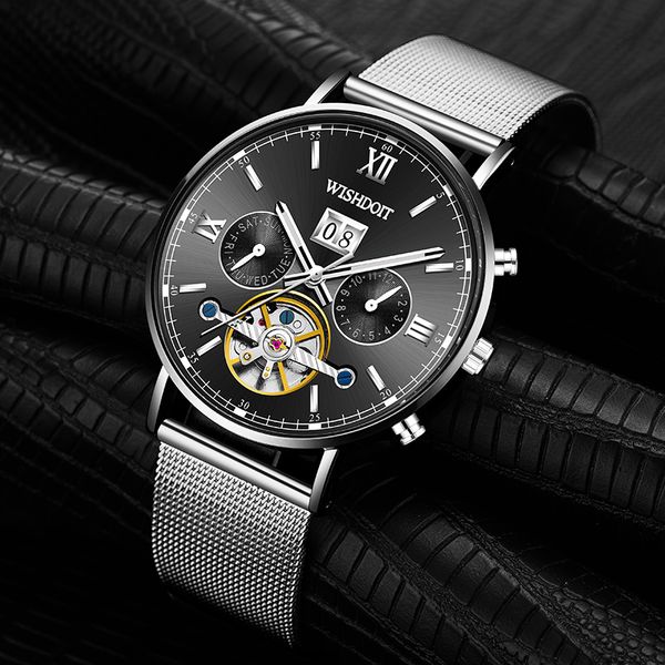 

doit 2021 sports men mechanical watches brand ultra-dunne automatic mechanical waterproof men, Slivery;brown