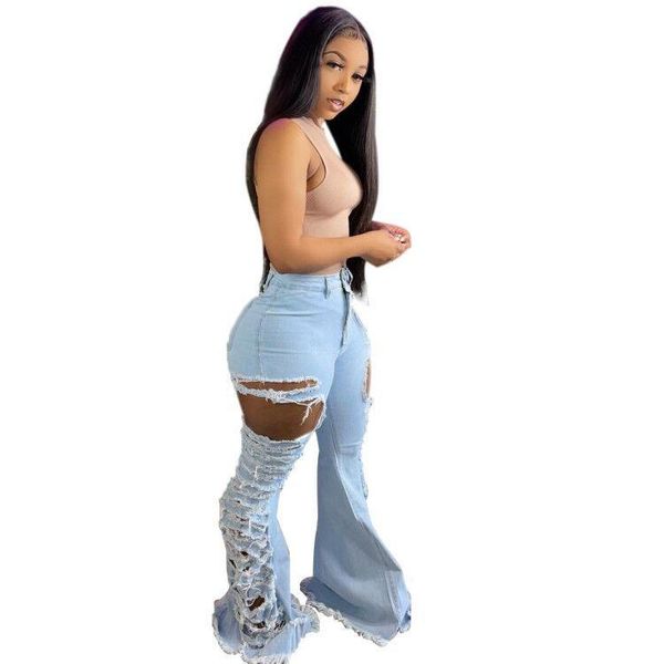 

vavcy 2021 summer blue ripped flare leg lounge women jeans women's