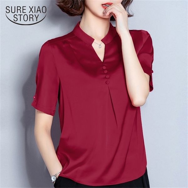 

summer women blouses short sleeve solid chiffon 3xl 4xl plus size shirts v-neck office ladies 4817 50 210506, White