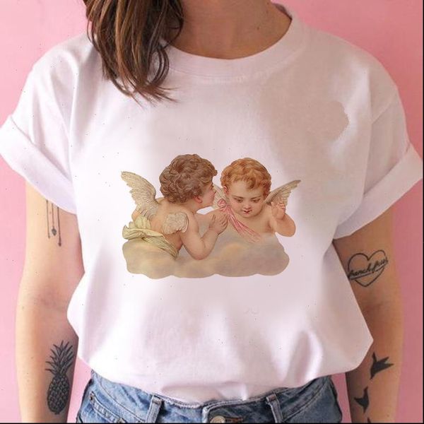 

cupid angel print summer cartoon womens t shirts clothes harajuku aesthetic kawaii fashion cute shi, White