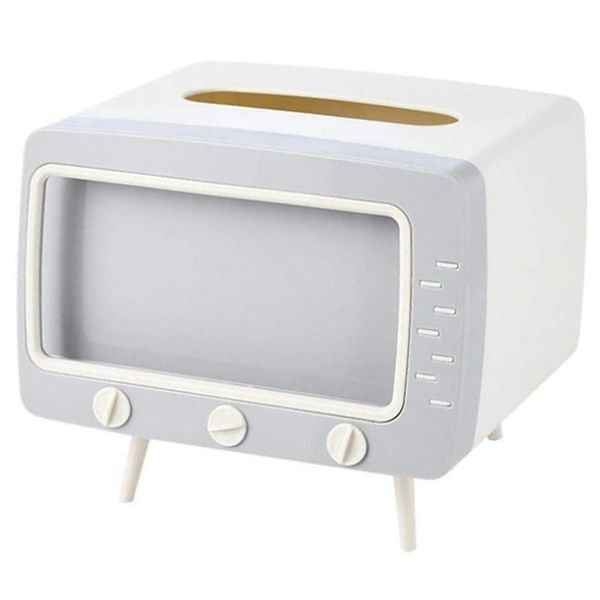 

tissue boxes & napkins bathroom phone holder stand shelf for vanity counter desk office dorm retro tv box gray