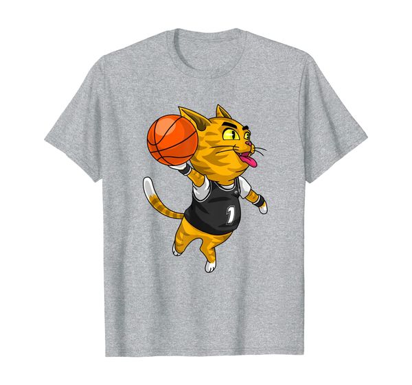 

funny cat basketball dunk sports player yellow t-shirt, White;black