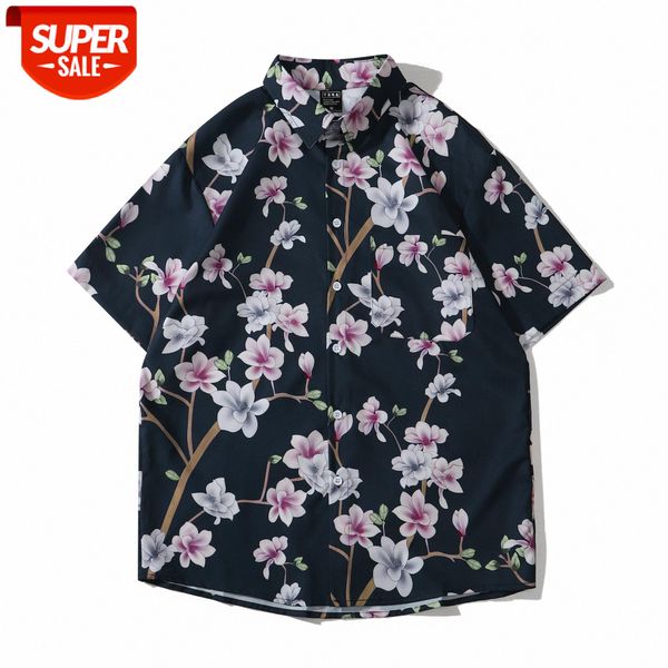 

japanese short-sleeved floral shirt men and women hong kong style retro weiyi vacation leisure loose bf couple #e391, White;black