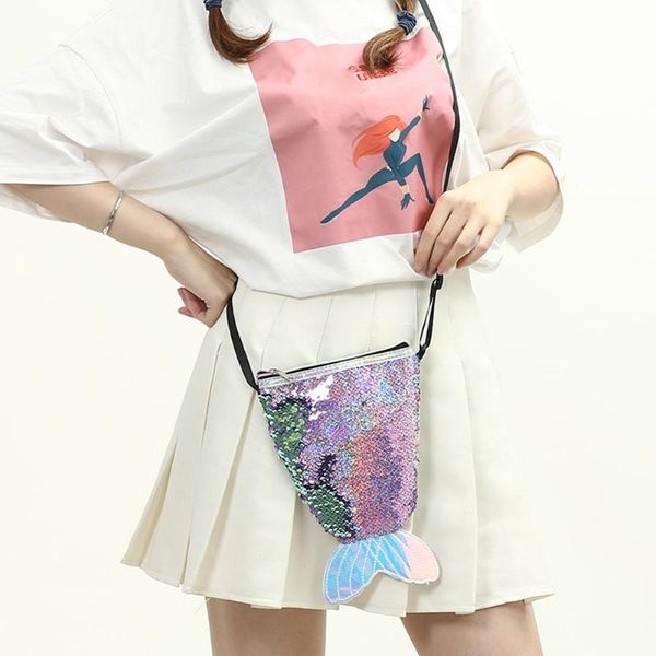 

shopping bags cute sequins laser fish tail shoulder handbags women small crossbody
