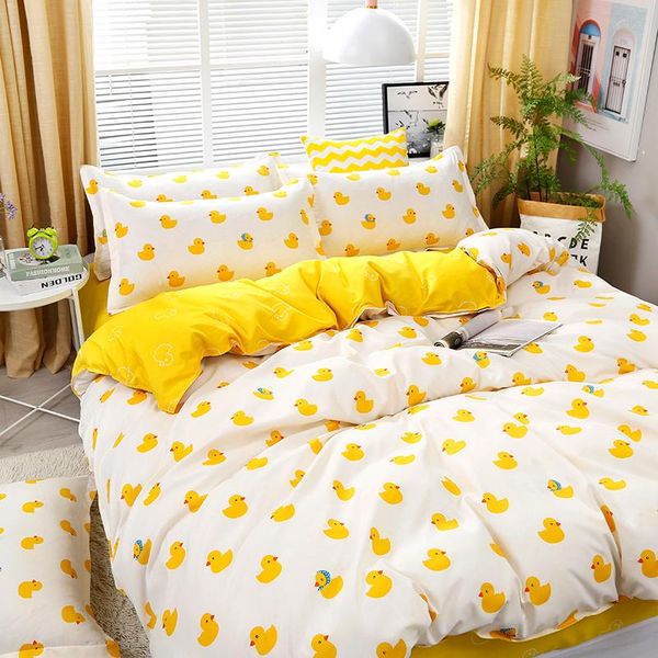 

bedding sets white little yellow duck cute duvet cover with pillowcase twin full  king size 3/4pcs bed sheet