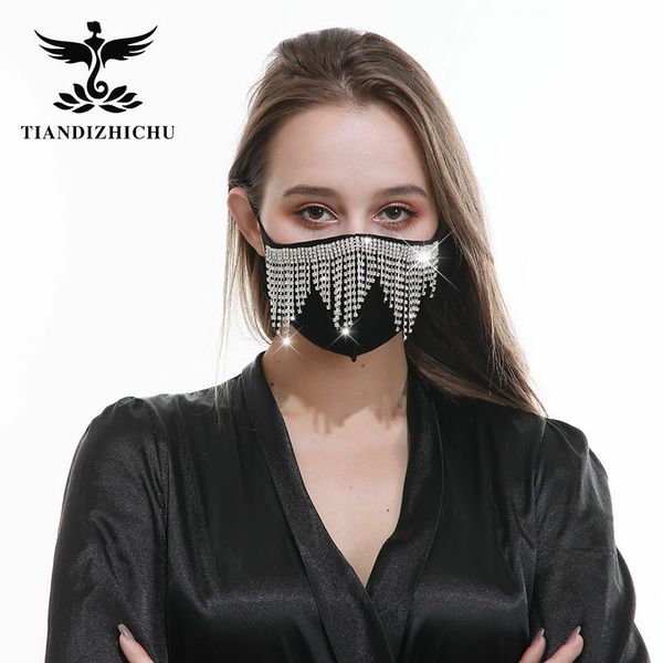 

dust-proof selling sunscreen triangular flash drill chain cotton mask personalized black cotton mask