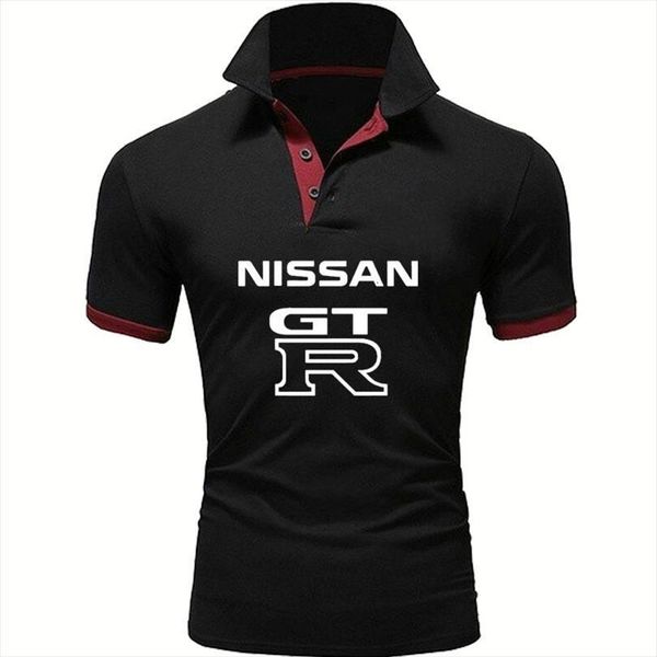 

summer casual trend men polo gtr car printing solid color shirt cotton harajuku short sleeve, White;black