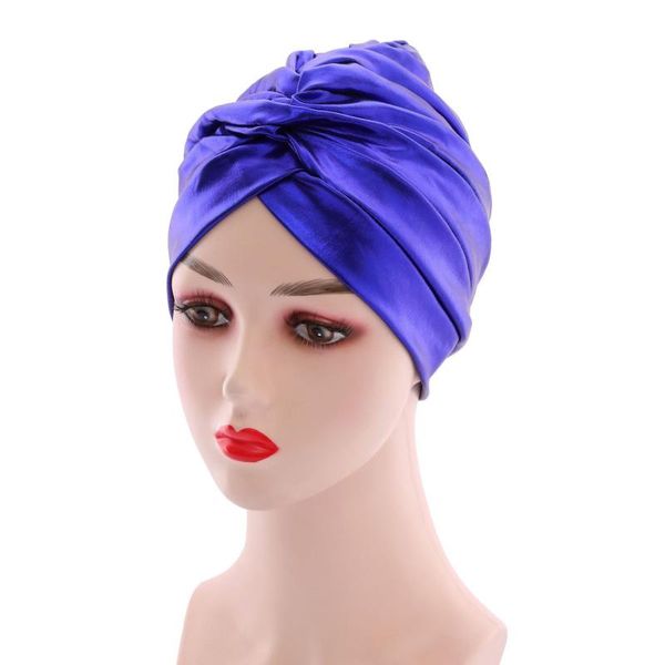 

beanie/skull caps fashion multicolor bonnets hair wrapped cover pleated hats loss cap party african shinning female beanie turban, Blue;gray
