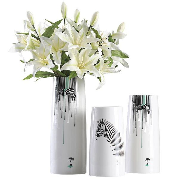 

vases zebra pattern black white ceramic flower vase home decor crafts accessories flowers insert room decorations figurines