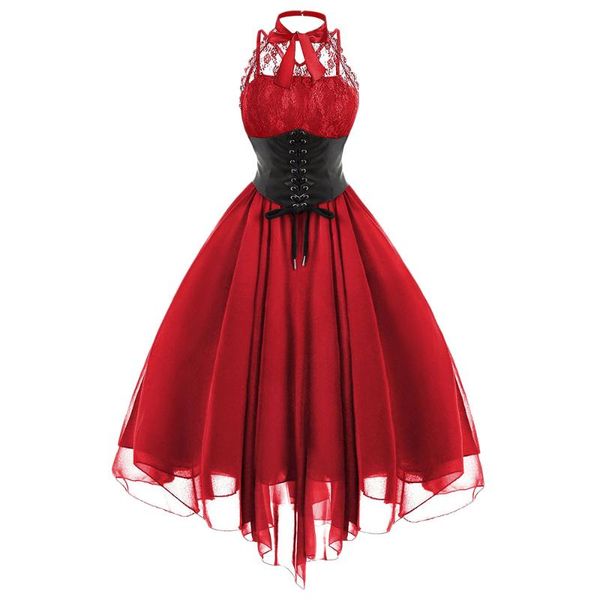 

casual dresses high waist vintage corset dress women lace retro steampunk gothic lolita punk victorian party gown vestidos red, Black;gray