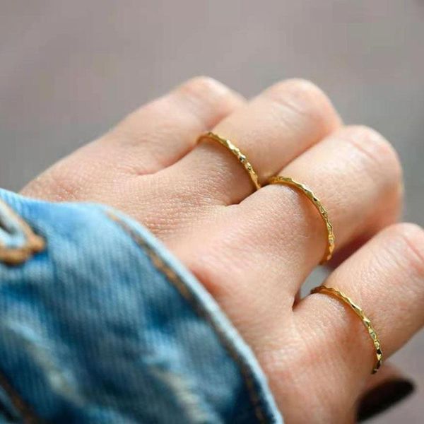 

hypoallergenic& tarnish high grade minimalist basic texture thin stainlesss steel gold rings for women cluster, Golden;silver