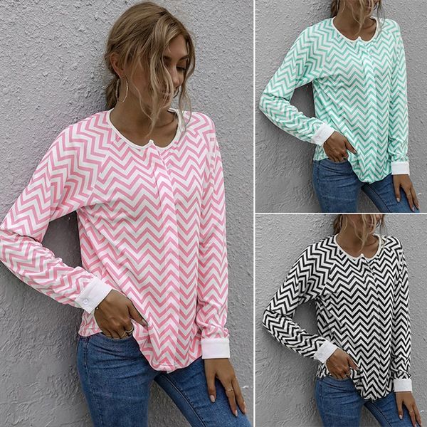 

women's t-shirt casual retro striped loose long sleeve d4gr, White
