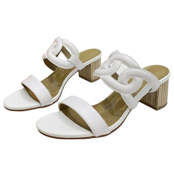 

fashion summer shoes women slippers real cow leather slip on high heels square heel comfort zapatos de mujer, Black