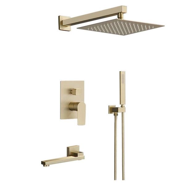 

brass bathroom shower faucet mounted brushed gold faucet, cold and bath mixer taps sets