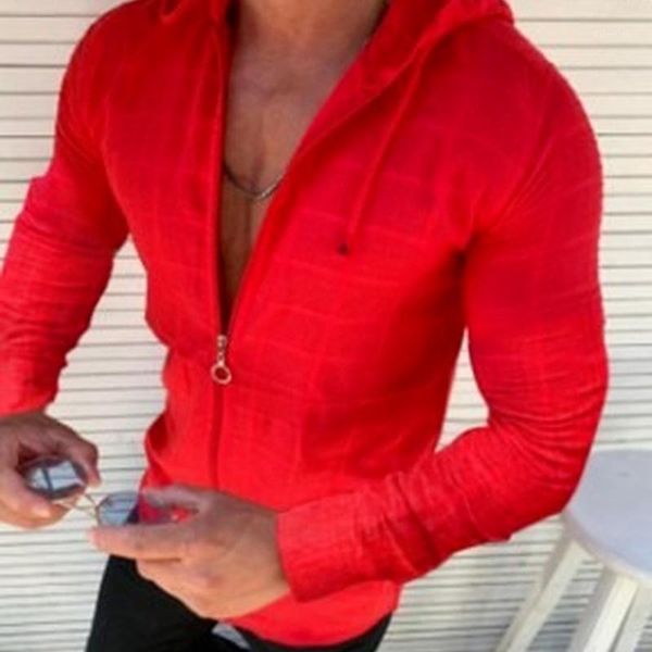 

men's casual shirts 2021 summer long sleeve hooded shirt zipper solid color plaid slim cardigan beach, White;black