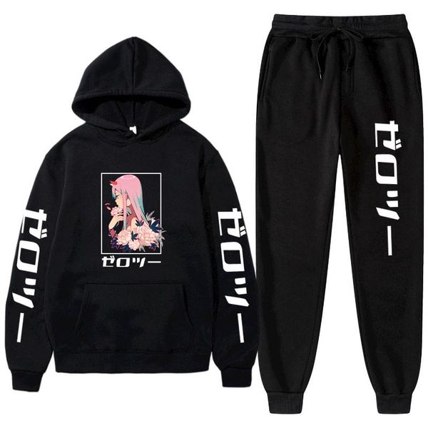 

men's tracksuits 2021 2 pieces set japanese zero two print hoodies+pants tracksuit men women sweatshirt streetwear pullover suits, Gray