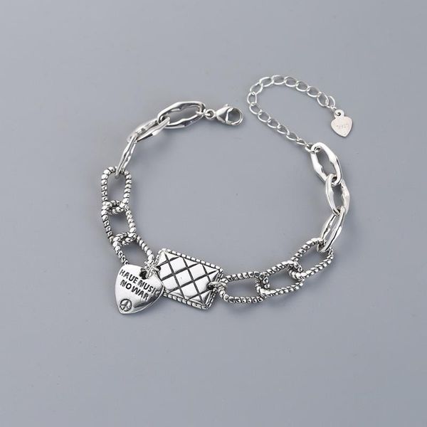 

link, chain bracelets s925 sterling silver retro brand bracelet design indifference fashion temperament simple s, Black