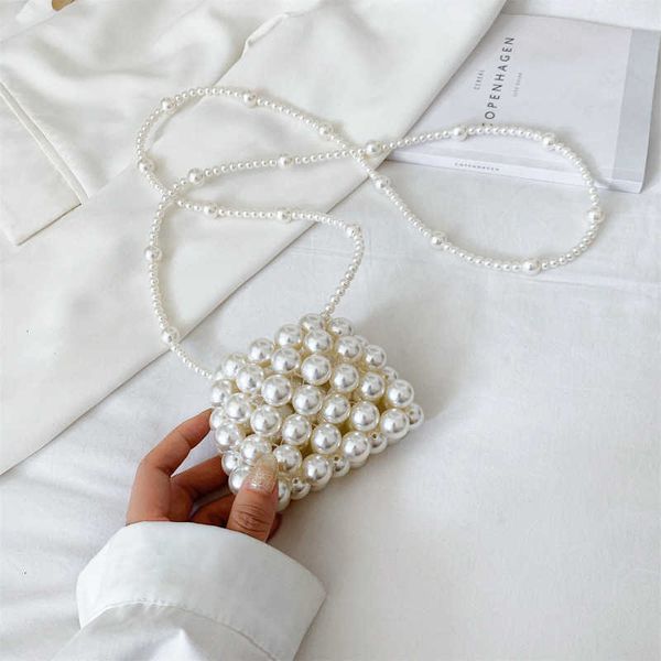

pearl 2021 net red hand woven diy material beaded mini lipstick msenger bag